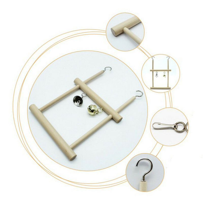 Wooden Bell Swing with Landing Place for Budgie Parakeet Cockatiel Conure