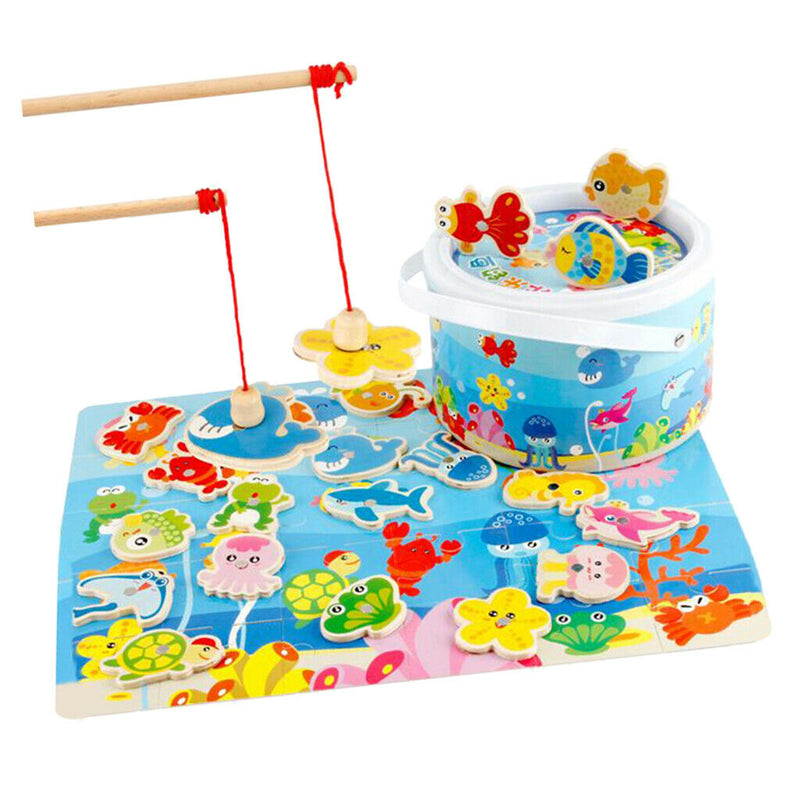 Toddler Wooden Magnetic Fishing Pole Game Educational Toys for 2 3 4 5 Year Old