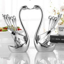 7pcs/set Home Decor Elegant Swan Holder Stainless Steel Small Dessert Coffe F3H3