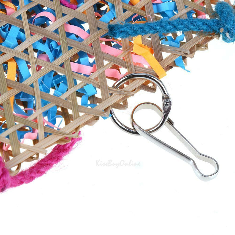 Colorful Bamboo Weave Wooden Swing Parrot Bell Toys Climbing Biting Bird Cage