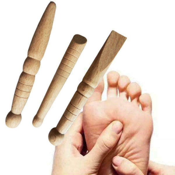 3Pcs Foot Massage Stick/ Reflexology Health Wooden New With Tool Chart Mass F5I9