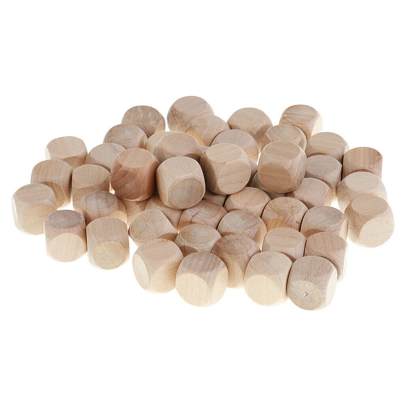 50Pcs Wooden Blank Dice 16mm Game Dice for Kids Building Blocks DIY Craft