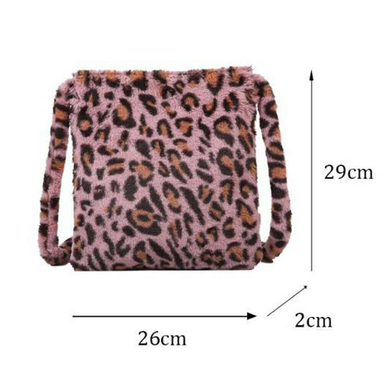 2x Plush Leopard Print Shoulder Bag for