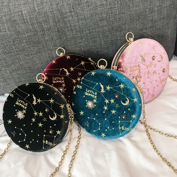 Starry Sky Circular Fashion Suede Shoulder Bag Chain Belt Women'S Crossbody D1R3