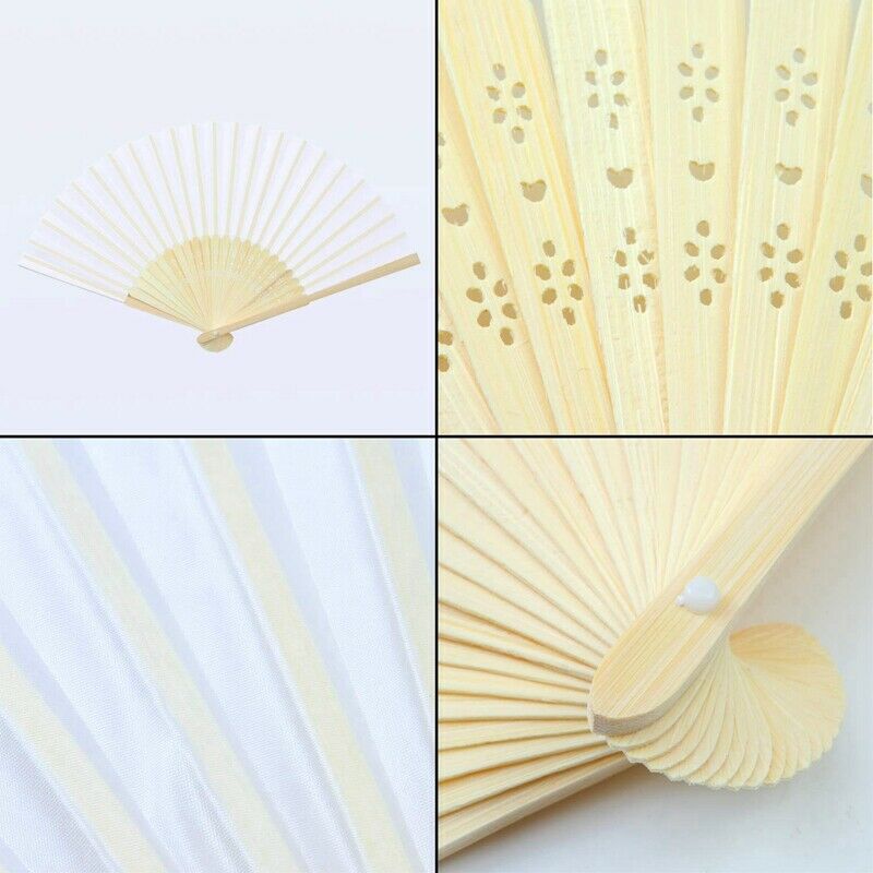 18 Pieces White Handheld Fans Cloth Fans Bamboo Folding Fans For Wedding De G1W6