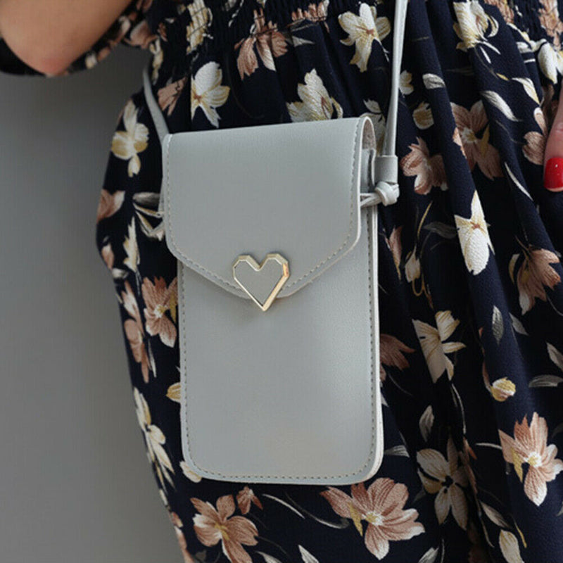 Leather Shoulder Messenger Bag Women Touch Screen Phone Pouch (Light Grey)