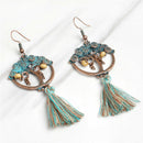 Bohemian Tree of Life Long Tassel Earrings Fringe Drop Dangle Earrings JewelryME