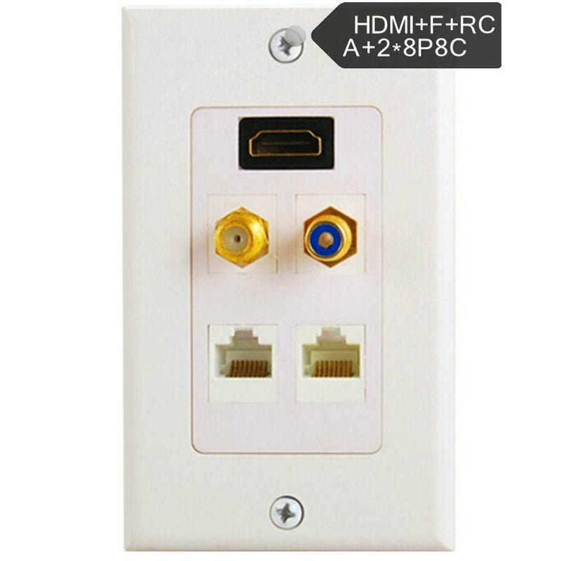 1080p Single Port 1-Port HDMI Wall Plate RCA F Audio Dual Ethernet RJ45 Jack