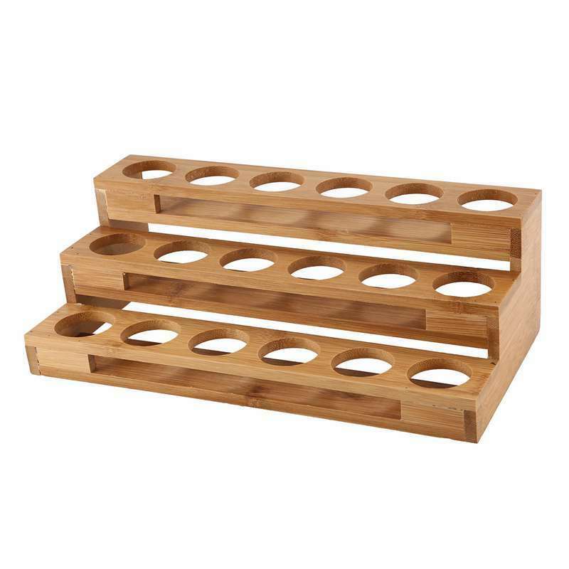 Bamboo 18 Holes Essential Oil Display Wooden Stand Rack Perfume Nail Polish S3U2
