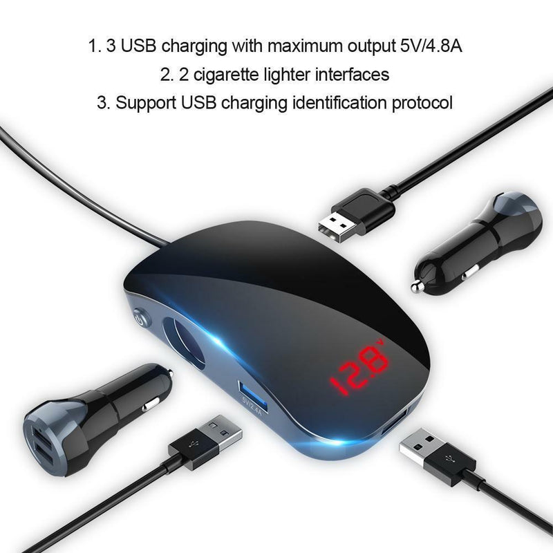 2-Way Car Cigarette Lighter Socket Splitter+ 3-Port USB Charger Adapter