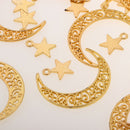 50 Packs DIY Retro Alloy Moon Star Connectors Charms Pendants Jewelry Making
