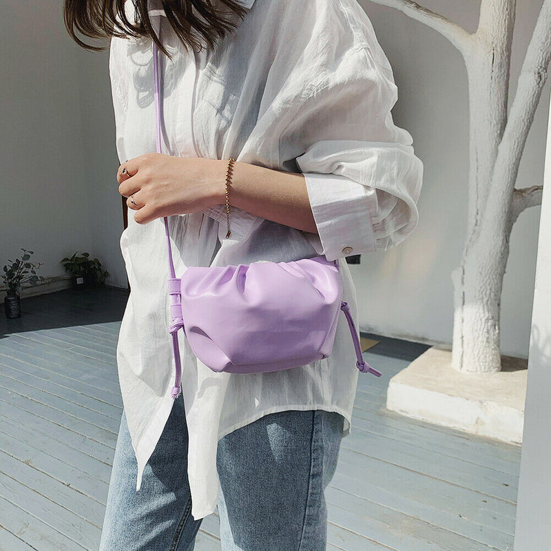 Women Cloud Shoulder Bag PU Day Clutch Solid Crossbody Handbag (Purple) A