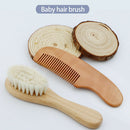 Soft Natural Cutie Comb Portable Baby Brush Set Newborn Wood Handle Faux Wool