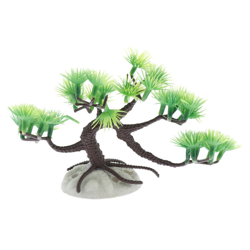 High Grade Artificial Green Curved Pine Tree Plastic Plants Aquarium Decor