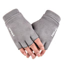 Winter Suede Fingerless-Gloves for Men Half Finger Convertible Mittens Glov