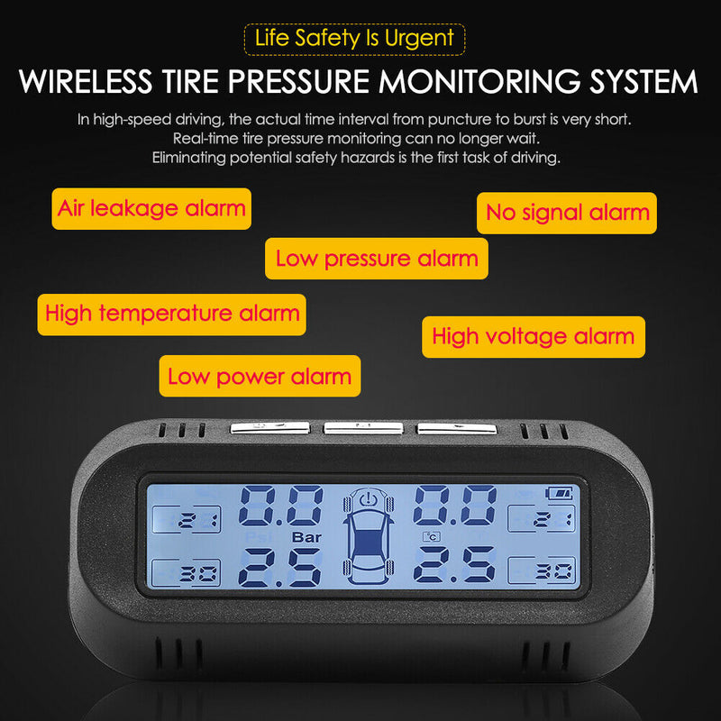 AN-10 Solar LCD Car TPMS Tire Tyre Pressure Monitoring System+4 External Sensors
