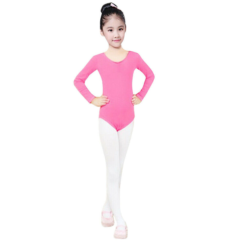 Ballet Dress Kids Girls Long Sleeve Dance Ballerina Leotard (Rose 7-8T) A