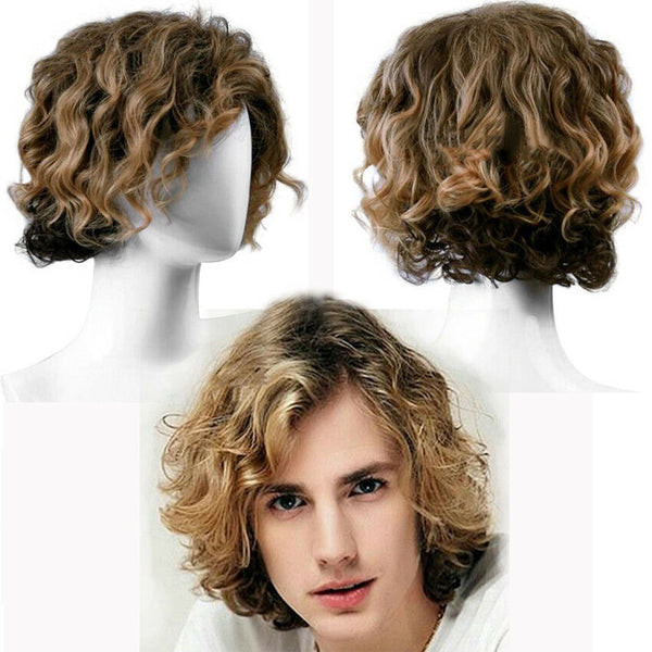 Handsome Quiff Wig for Men's Male Hairdo Can restyle Short Curly Hair Wig Toupee