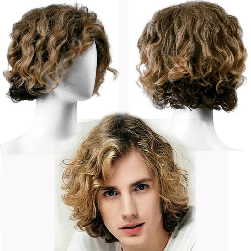 Handsome Quiff Wig for Men's Male Hairdo Can restyle Short Curly Hair Wig Toupee