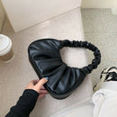 Elegant Pleated Handbag Women Leather Travel Totes Shoulder Bag (Black)