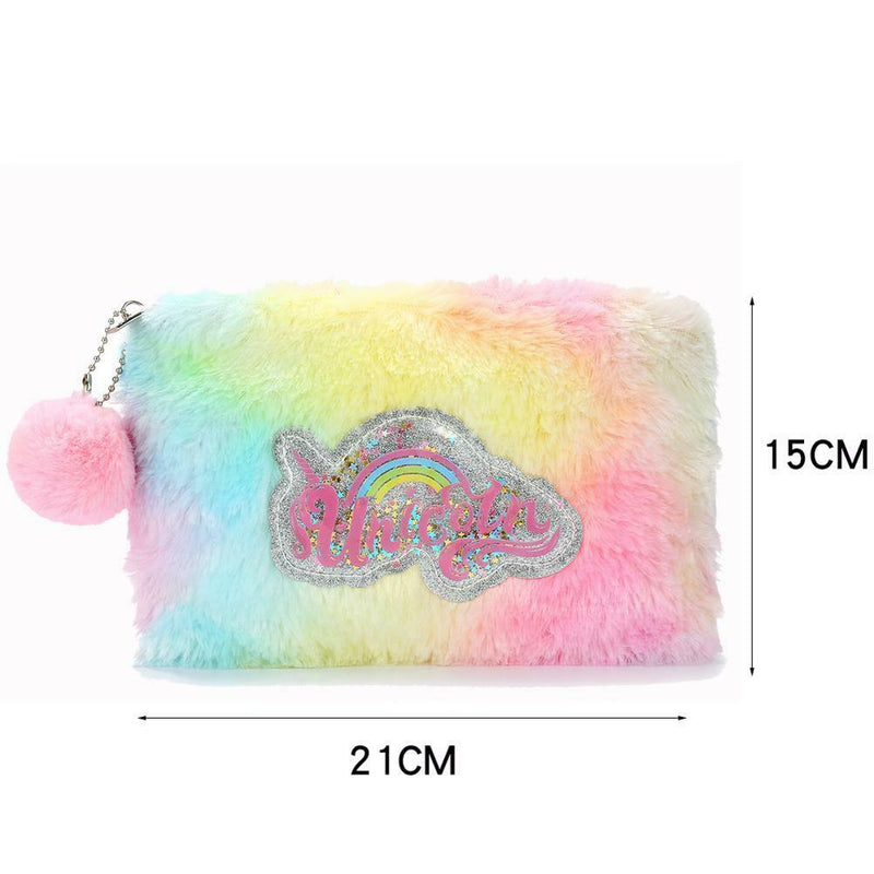 Fashion Women Plush Handbag Clutch Zip Pencil Case Cosmetic Bag (Mix Color) A