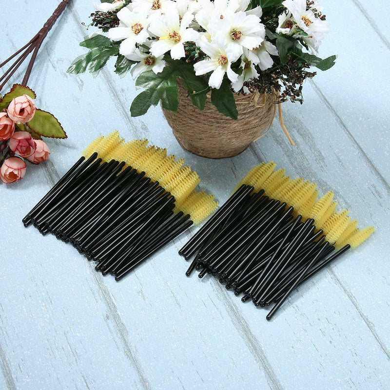 100Pcs Disposable Eyelash Brush Mascara Wands Applicator Spoolers (Yellow)
