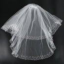 White Woman Bridal Veils Wedding Veils 2 Layers Handmade Beaded Edge with C