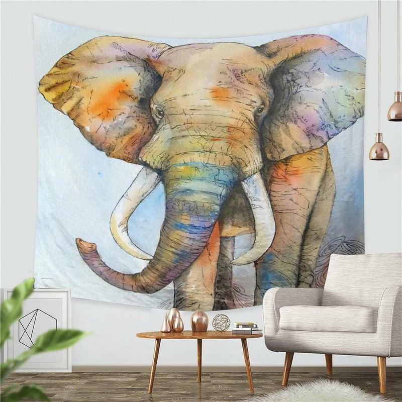 South Asian Elephant Tapestry Wall Hanging Hippie Beach Boho Scarf Mat White
