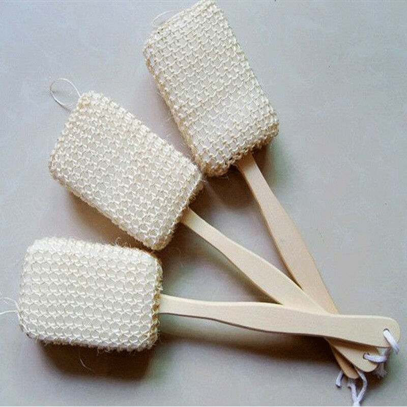 1x Wooden Handle Skin Back Scrubber Spa Body Sponge Shower Bath Sisal Brush