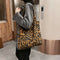 Women Corduroy Handbag Animal Print Big Capacity Shoulder Bag (Leopard)