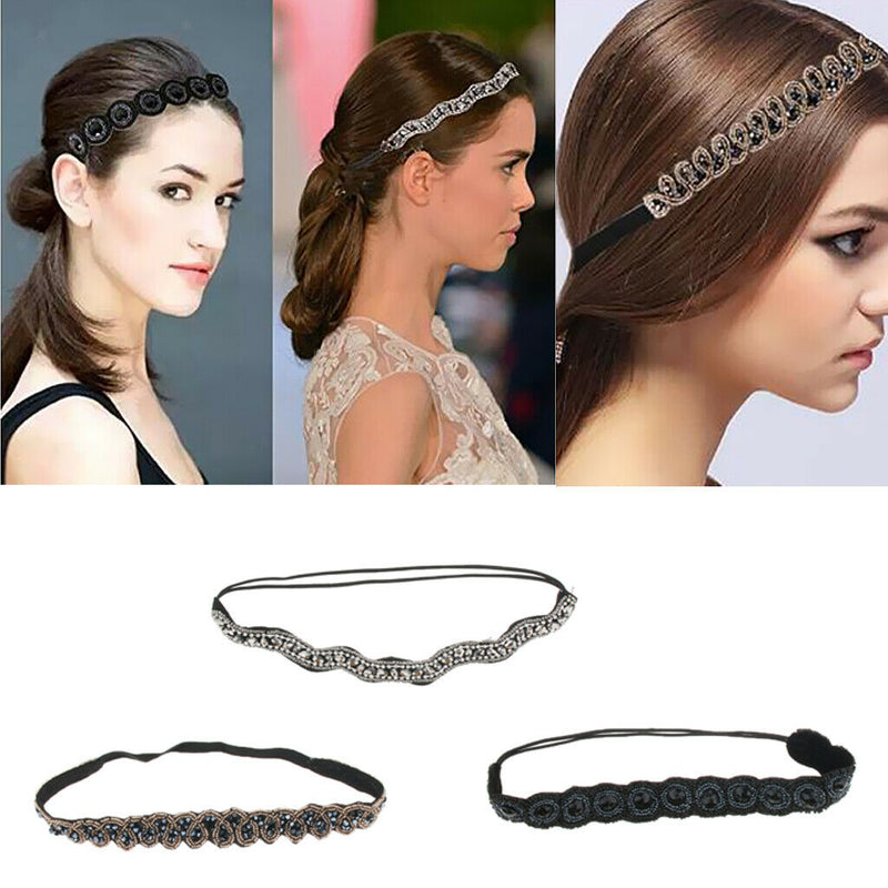 3pcs/Pack Women Beaded Elastic Headband Rhinestone Hair band Handmand Wedding