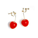 Korean Cherry Fruit Long Drop Earrings Women Sweet Ear Clip Pendant Jewelry