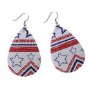 Women's American Flag Pattern Star Earrings Leather Teardrop Shape Jewelry