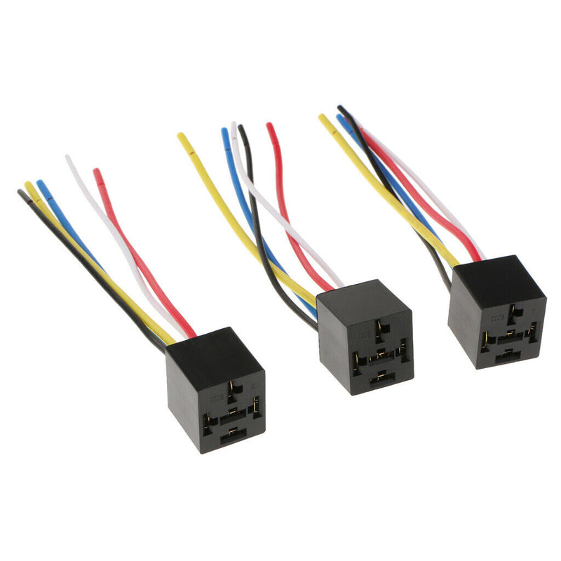 3Pcs Prewired 5 Pin Automotive Relay Harness Socket Holder 40A Fit for 6.3mm