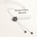 Black Rose Flowers Long Necklace Sweater Chain Crystal Women Jewelry Gift