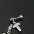 Punk DOUBLE BARBELL Earring CROSS TASSEL Chain Piercing Ear Cuff Studs