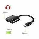 2 in 1 Type-C To 3.5mm AUX Audio Headphone Adapter Charger Cable black