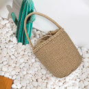 Straw Weaving Shoulder Bucket Handbags Women Top-handle Bags (Light Brown) A
