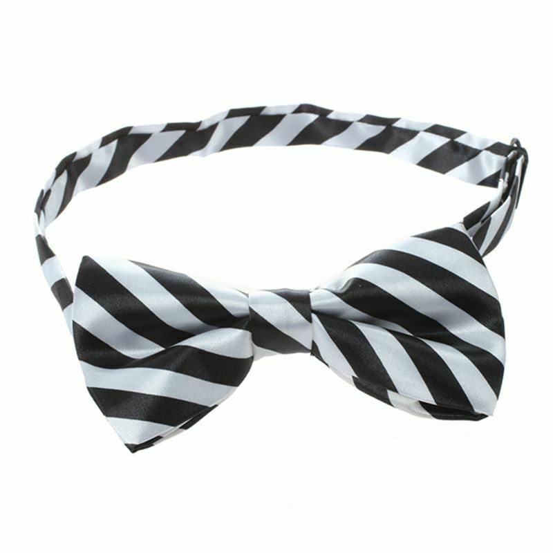 Fashion Novelty Mens Bowtie Wedding Necktie Black+white stripes R4T3