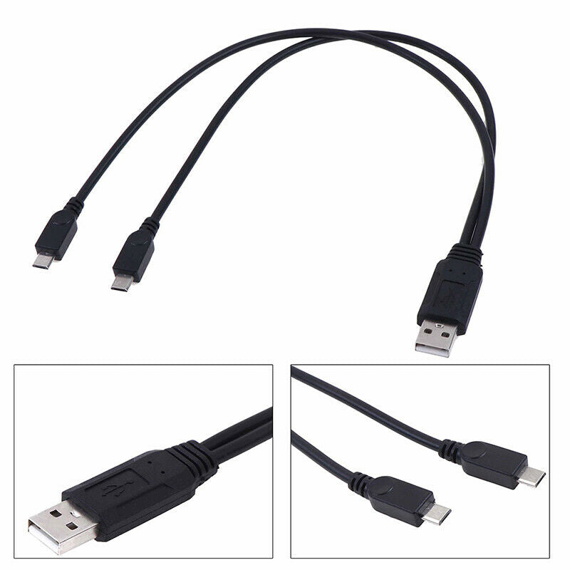 USB 2.0 Male To Male Dual Micro USB Splitter Y Charging Data Cabl JR