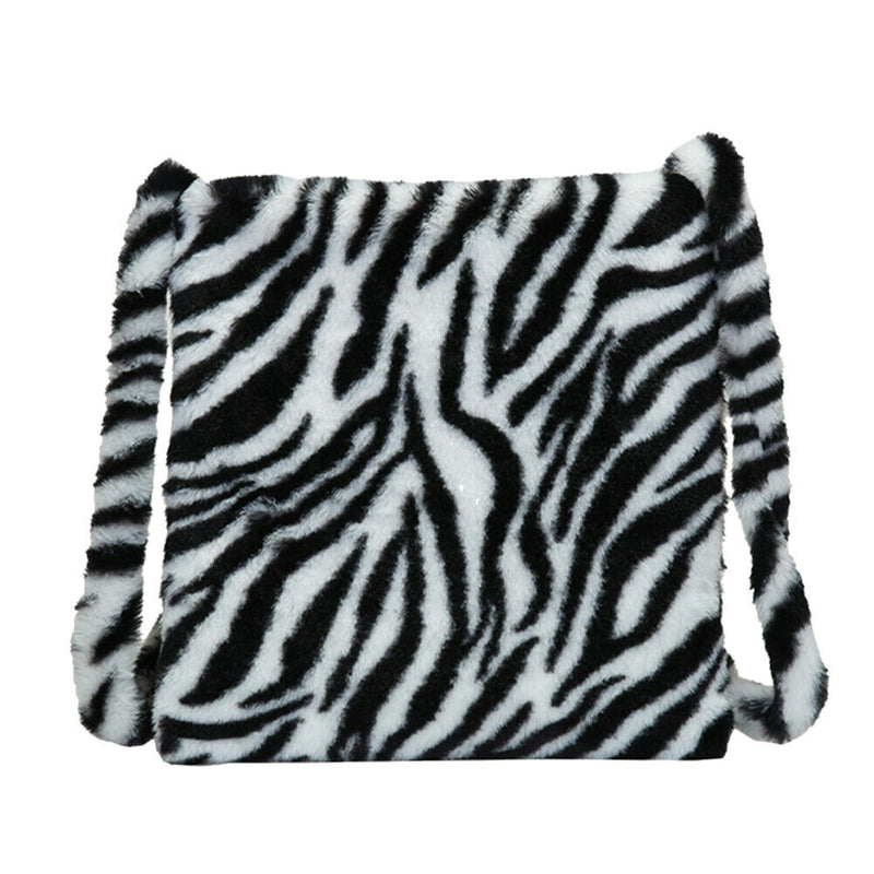 Casual Women Shoulder Trunk Plush Autumn Crossbody Bag Tote (Zebra Pattern)