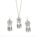 Bohemian Dreamcatcher Leaves Feather Pendant Necklace Earrings Jewelry Set LJ