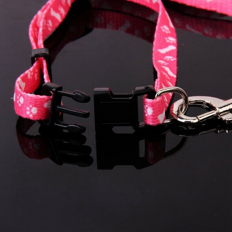 Bone Paws Print Small Dog Pet Leash Lead & Harness Tool - Pink O7W8