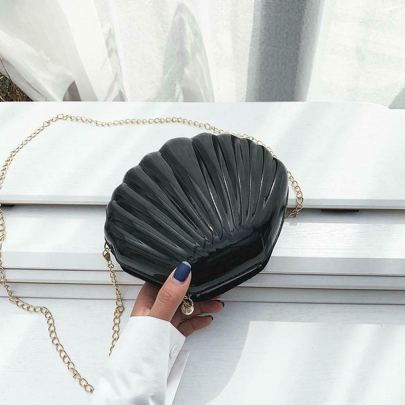 Chain Shoulder Solid Color Handbags Women Shell PVC Crossbody Bags (Black)