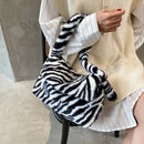 Casual Zebra Pattern Shoulder Envelope Bag Women Plush Big Capacity Satchel