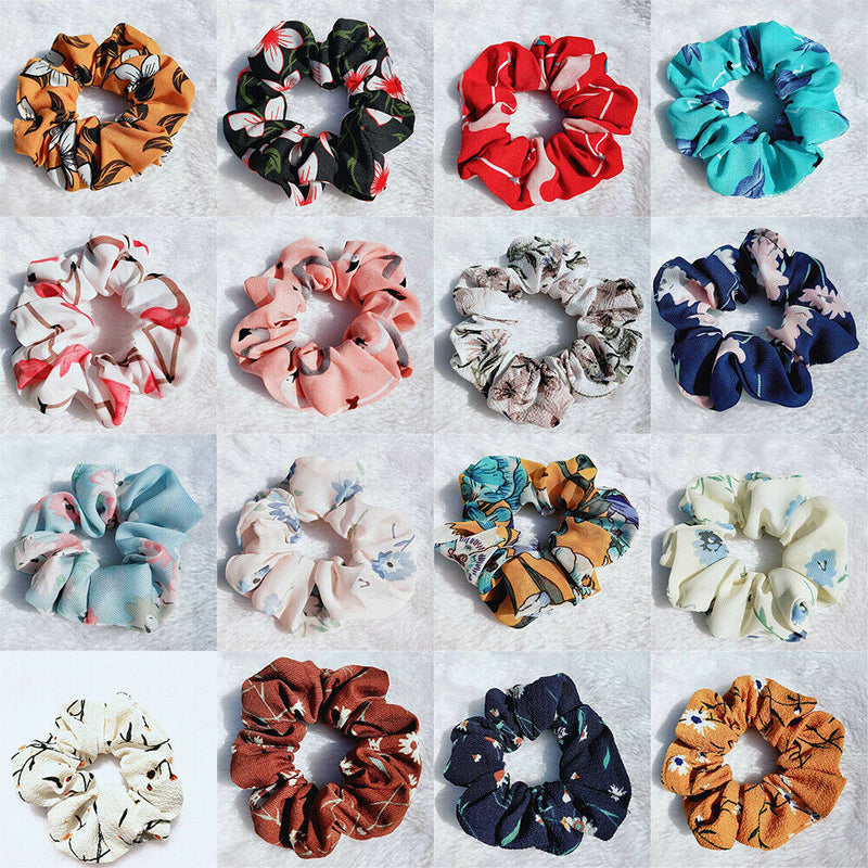 16pcs Hair Scrunchies Band Elastic Ties Big Floral Ponytail Holder Pack F. Women