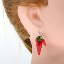 2 Pairs Red Hot Lampwork Glass Cluster Chili Pepper Dangle Earrings Elegant