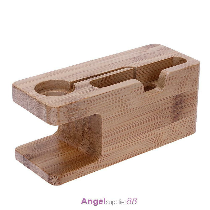 Bamboo Smart Watch Charger Holder Cellphone Charging Dock Wooden Stand Station