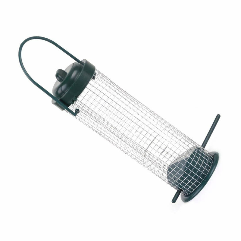 Green Hanging Wild Bird Seed Feeder Perch Peanut Garden Feeding Cage Iron Wire