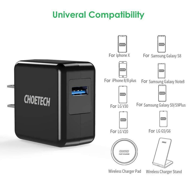 Choetech QC 3.0 USB Wall Charger US Plug Travel 18W Fast Charging Adapter